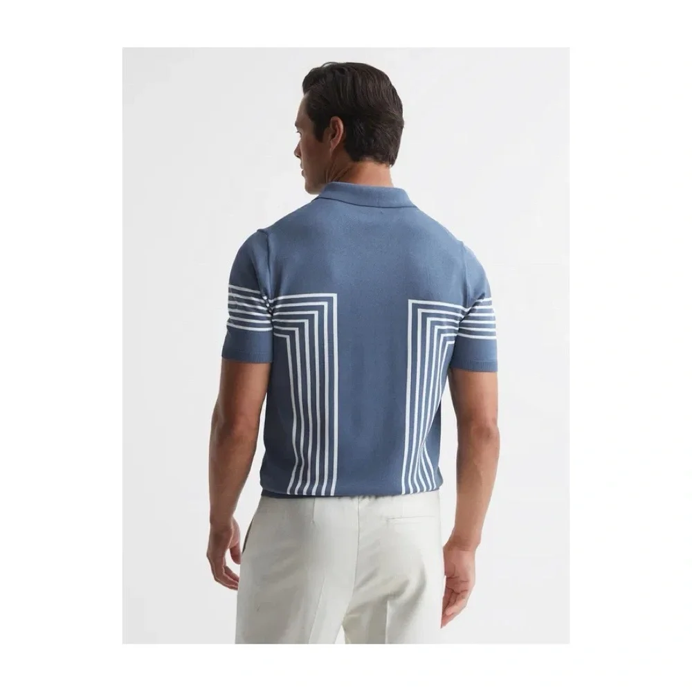 Reiss Jasper Half-Zip Striped Blue Polo T-Shirt Sz XL - Picture 3 of 11